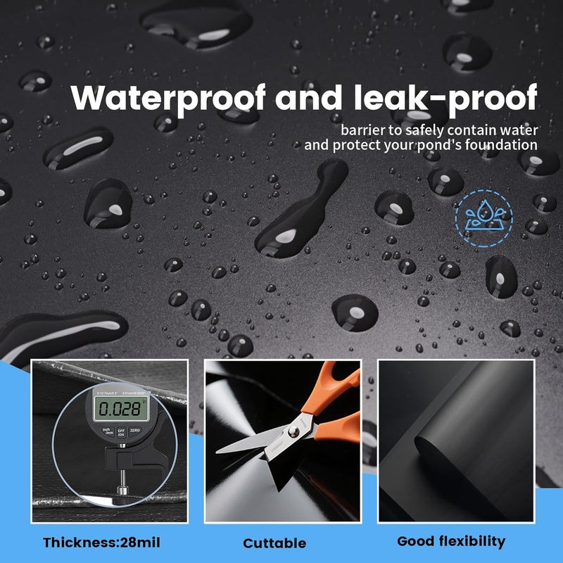 YETREE 8 x 10 FT Pond Liner, 20 Mil Pond Liners for Outdoor Ponds, HDPE Pond Liner Leakproof Ecofriendly Easy Cut, Fish Pond Liner for Garden Ponds, Fish Ponds, Water Features - Image 2